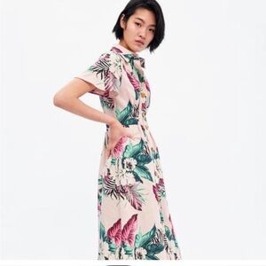 -NWOT Zara floral linen midi dress size S